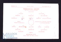 1944/45 War League North Manchester Utd v Burnley, 31 March 1945, single sheet; fair/good. (1)