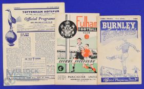 1951/52 Manchester Utd (champions) away match programmes v Burnley, Fulham, Tottenham Hotspur;