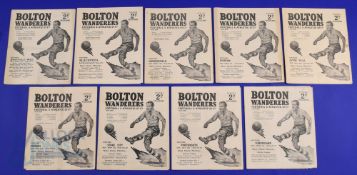 1950/51 Bolton Wanderers home match programmes Div. 1 to include Sheffield Wednesday, Blackpool,