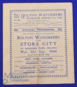 1946/47 Bolton Wanderers v Stoke City Div. 1 match programme 11 September 1946; fair. (1)
