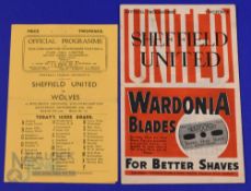 1946/47 Wolverhampton Wanderers v Sheffield Utd Div. 1 match programme (16 November) plus away