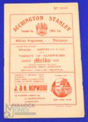 1955/56 Accrington Stanley v Bolton Wanderers friendly match programme 28 November 1955 at Peel