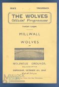 1945-46 Wolves v Millwall 6th October 1945 football programme - light pocket folds