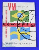 1958 World Cup final match programme Brazil v Sweden at Gothenburg, 29 June 1958; fair/good. (1) NB: