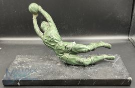 Spelter Football Player diving Goalkeeper figure on marble base, 18cm high including base (please