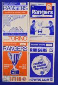 1971/72 European Cup Winners Cup match programmes Rangers v Rennes, v Sporting Lisbon, v Torino, v