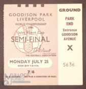 1966 World Cup Semi-Final Match Ticket West Germany v Soviet Union 25 July 1966 at Everton; fair/