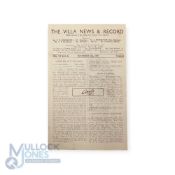 1946/47 Aston Villa v Manchester Utd Div. 1 match programme 2nd November 1946; fair. (1)