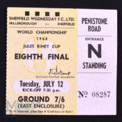 1966 World Cup 1/8 final Match Ticket West Germany v Switzerland 12 July 1966 at Sheffield