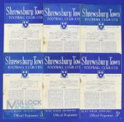 1952/53 Shrewsbury Town Div. 3 (south) match programmes v Walsall, Crystal Palace (ph), Aldershot,