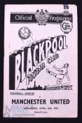 1951/52 Blackpool v Manchester Utd (champions) Div. 1 match programme, 9 April 1952, 1954/55