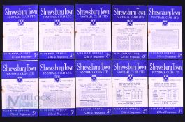 1954/55 Selection of Shrewsbury Town home match programmes v Reading, Brentford, Brighton, Torquay