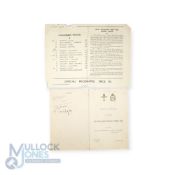 1945-46 NZ 'Kiwis' Rugby Programmes and Menu (2): The single sheet (some edge tears/folds) issue