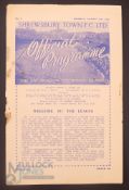 1950/51 Shrewsbury Town 1st league home match programme v Wrexham 21 August 1950; staple removed,
