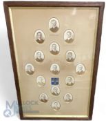 Rugby School The Fifteen 1900 period framed having 15 oval photographs of each player H F Pooley,