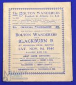 1946/47 Bolton Wanderers v Blackburn Rovers Div. 1 match programme 9 November 1946; fair. (1)