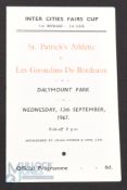 1967/68 Fairs Cup St. Patricks Athletic v Girondins De Bordeaux 1st round, 1st leg 13 September