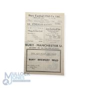 1945/46 Football League (north) Bury v Manchester Utd programme 23 February 1946; fair/good. (1)