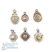 1920-1940 6x Silver Hallmarked Football Winners Runners Up Fob Medals, a good collection