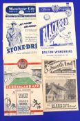 1953/54 Bolton Wanderers away match programmes v Sunderland, Preston NE, Blackpool, Manchester City;