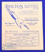 1947/48 Bolton Wanderers v Portsmouth Div. 1 match programme 6 September 1947; fair. (1)