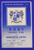 1955/56 Bury v Manchester Utd floodlit friendly match programme at Gigg Lane 4 October 1955;