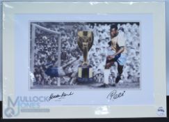 Pele and Gordon Banks Autographed 1970 World Cup Colour Print signed to the border below in black in