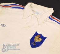 1989 France Jean Condom White Rugby Jersey: Stunning Adidas white jersey with red/blue stripes to