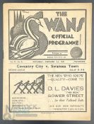 1938-39 Coventry City v Swansea Town 3rd December 1938 football programme, having light pocket folds