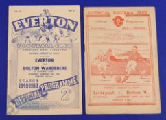 1949/50 Bolton Wanderers away match programmes v Everton, and v Liverpool; fair/good. (2)