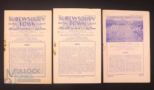 Shrewsbury Town home match programmes 1949/50 v Denaby Utd, 1949/50 Hull City (Midland League),