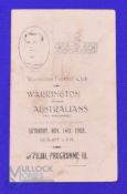 Rare 1908 Warrington v the Australians Rugby League Programme: An 8-8 draw at Wilderspool, and the