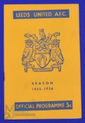 1955/56 Leeds Utd v Manchester Utd friendly match programme 28 January 1956 at Elland Road; slight