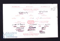 1945/46 Football League North Manchester Utd v Middlesbrough 29 December 1945, single sheet, heavy