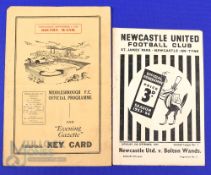 1953/54 Bolton Wanderers away match programmes v Newcastle Utd (5 September 1953), Middlesbrough (