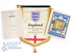 FIFA World Cup Finals France 98 Pennant 10th June to 12th July 1998 together with itinerary and