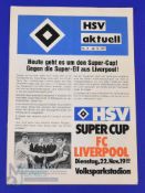 European Super Cup final Hamburg SV v Liverpool match programme 22 November 1977 (HSV Aktuell)