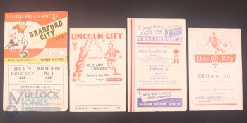 Selection of Oldham Athletic away match programmes 1949/50 Bradford City, 1949/50 Lincoln City,