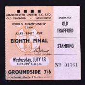 1966 World Cup 1/8 final Match Ticket Hungary v Portugal at Old Trafford 13 July 1966; fair/good. (