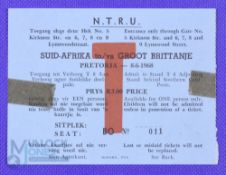 1968 British and I Lions Rugby, Ticket First Test Pretoria: Large blue card stand ticket for the
