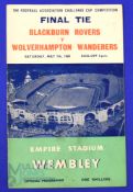 1960 FAC final Wolverhampton Wanderers v Blackburn Rovers match programme 7 May 1960; very tiny