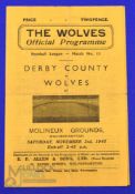 1945/46 Wolverhampton Wanderers v Derby County football league south programme 3rd November 1945;