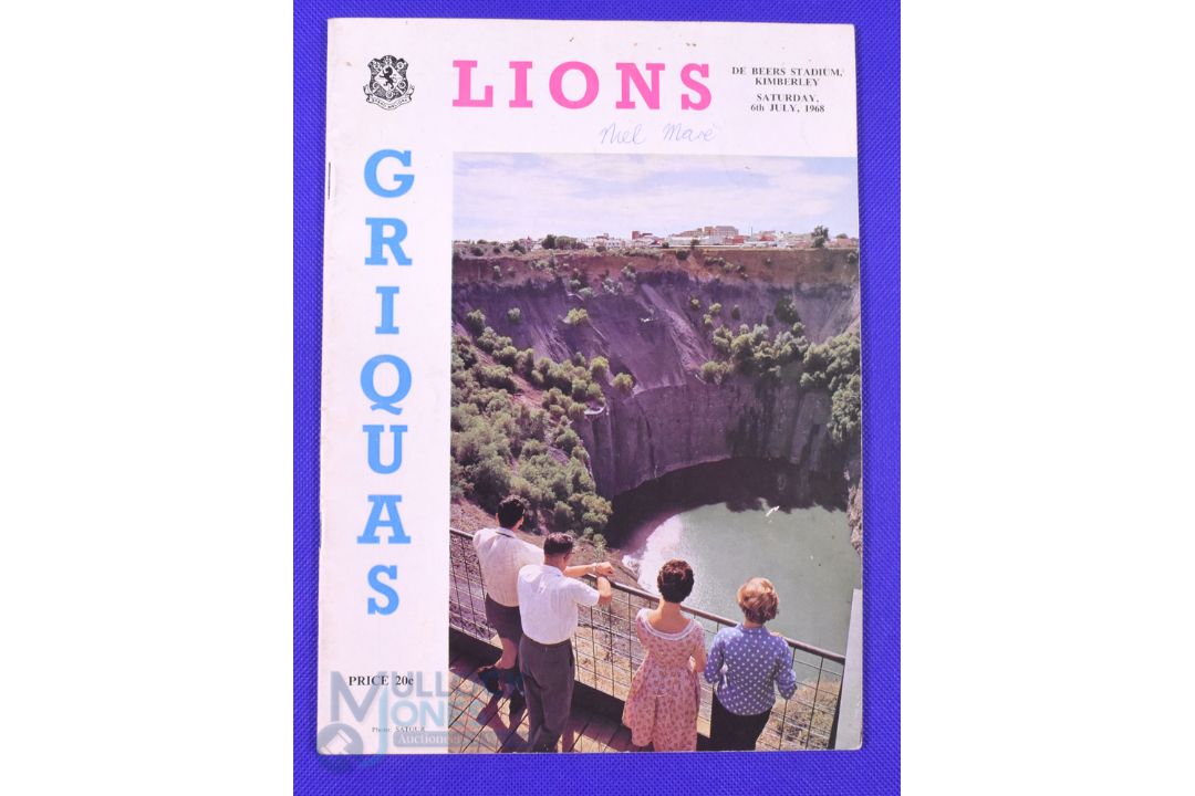 1968 British and I Lions Rugby Programme v Griquas: At Kimberley, 6/7/68. 32pp, substantial, name to