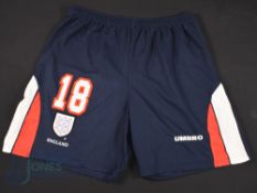 1998/1999 Football Season Michael Owen Number 18 player worn England Umbro shorts. Note: Collected