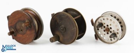 Interesting Hatton Bros Hereford wood, alloy and brass star back reel 4” spool, Slater style