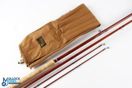 Sharpes of Aberdeen 14’ 3 piece impregnated cane salmon fly rod, with correct spare tip, burgundy
