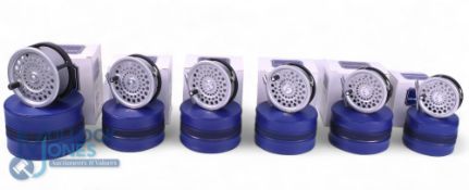 Set of 6 Hardy Marquis Disc fly reels, Limited edition No 013. Black/ silver finish, rear disc