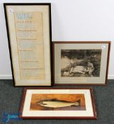 3x Fishing Prints / Pictures - all from Sweets Tackle Shop Usk to include a hand calligraphy fishing