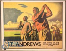 St Andrews 1930/40s famous LNER railway advertisement poster: golf print - from the original