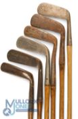 6x Assorted putters to incl Robert Forgan giraffe putter, Royal gooseneck, Gem model showing the